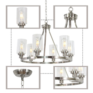 BONLICHT 6 Lights Round Chandelier Brushed Nickel