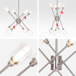 BONLICHT 8 Lights Sputnik Chandelier Brushed Nickel with Clear Glass Shade