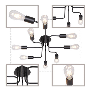 BONLICHT Black Sputnik Lights 8 Lights Industrial Semi Flush Mount Ceiling Light Fixture