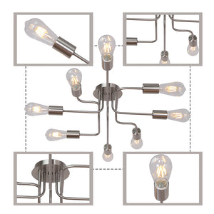 BONLICHT 8 Lights Metal Ceiling Light Semi Flush Mount Brushed Nickel