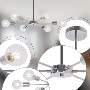 BONLICHT 6 Lights Chrome Sputnik Chandelier
