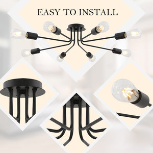 BONLICHT 8 Light Ceiling Light Industrial Metal Black Sputnik Chandelier