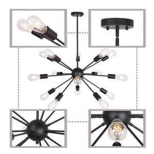 BONLICHT 15 Lights Sputnik Chandeliers Black Industrial