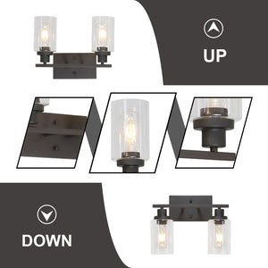BONLICHT 2-Light Industrial Bathroom Lighting Oil Rubbed Bronze with Clear Glass Shade