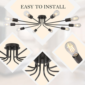 BONLICHT 10 Light Oil Rubber Bronze Sputnik Chandelier Lighting Semi Flush Mount Ceiling Light Industrial
