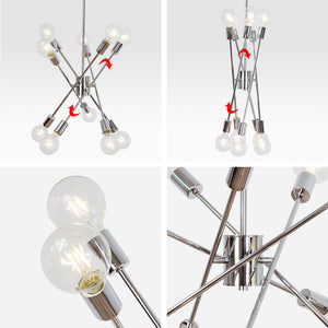 BONLICHT Large Chandelier Lighting Sputnik Flush Mount 10 Lights Chrome