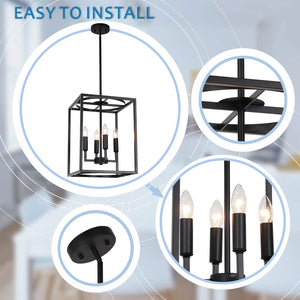 BONLICHT 4 Lights Farmhouse Cage Chandelier Black  E12 Base