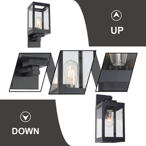 1-Light Wall Lantern with Clear Glass, Porch Light Fixture Wall Mount Black Finish