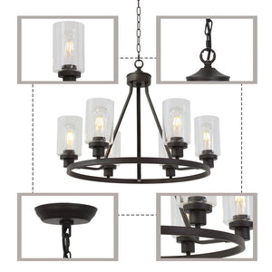 BONLICHT 6-Light Glass Round Chandelier Oil-Rubbed Bronze