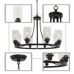 BONLICHT Black Chandelier 8 Lights, Kitchen Island Lighting Industrial Chandelier with Clear Glass Shade