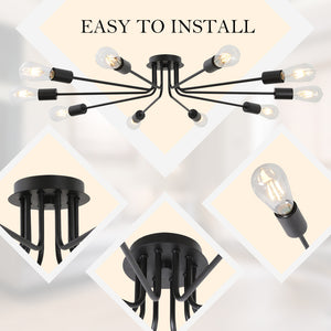 BONLICHT 10 Lights Black Sputnik Chandelier Lighting Ceiling Light Vintage Style