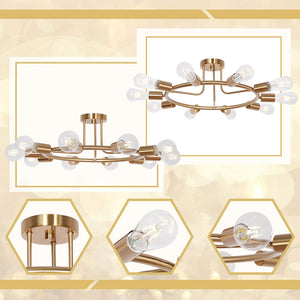 BONLICHT Modern Ceiling Light 10-Light Brushed Brass Sputnik Chandelier Lighting 