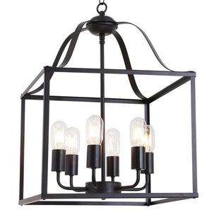 BONLICHT 6 Lights Farmhouse Chandelier Bird Cage 16-Inch Black Finish