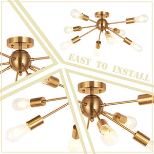 BONLICHT 8-Light Modern Sputnik Chandelier Brushed Brass Semi Flush Mount