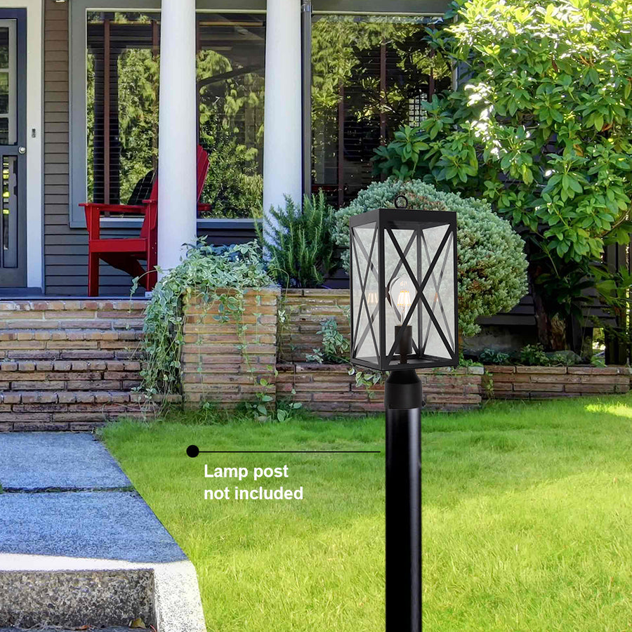 BONLICHT 1-Light Outdoor Post Light Fixture, Black Exterior Post Lantern