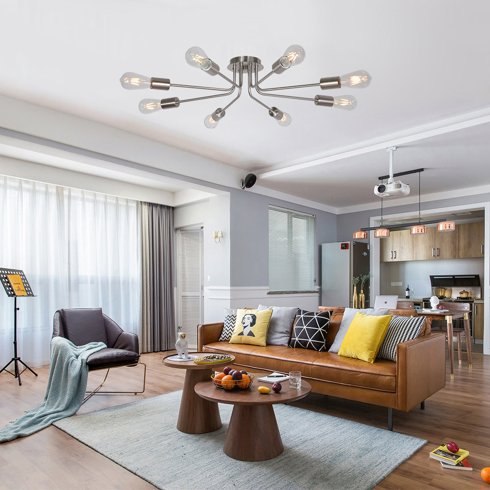 BONLICHT 8 Light Mid Century Chandelier Sputnik Modern Ceiling Lighting Brushed Nickel