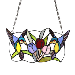BONLICHT Stained Glass Window Hangings Flower 13.4 Inches Wide with 33 Inches Chain