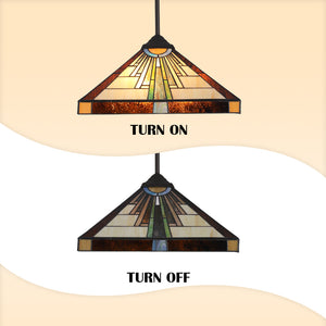 BONLICHT Tiffany Pendant Lighting Antique Tiffany Style 3-Light 16-Inch Stained Glass Shade Orb