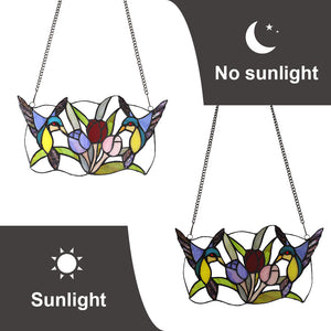 BONLICHT Stained Glass Window Hangings Flower 13.4 Inches Wide with 33 Inches Chain