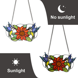 BONLICHT Tiffany Stained Glass Panel 13.7 Inches Wide with 33 Inches Chain